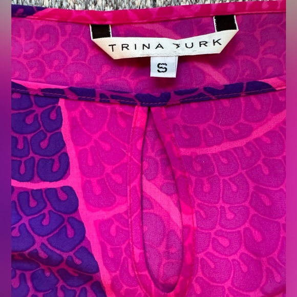 TRINA TURK Patterned Silk Blouse - Fuchsia, Hot Pink, Purple - Small - Picture 7 of 11
